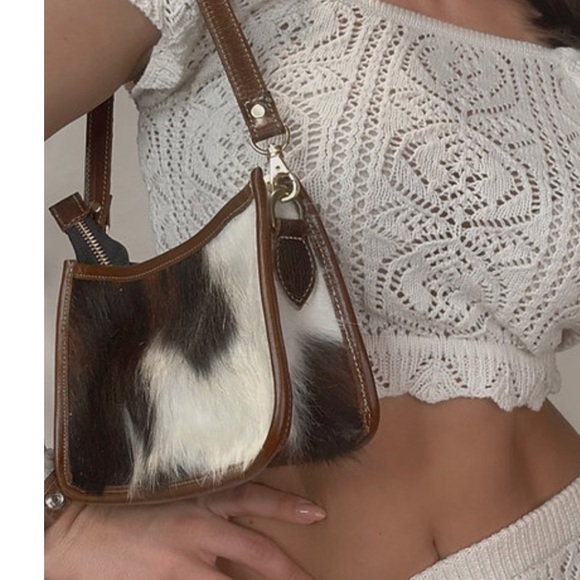 Charlie Leather Handbags - Charlie Leather Tri Color Cow Hide Italian Nora Mini Baguette Crossbody Harlow